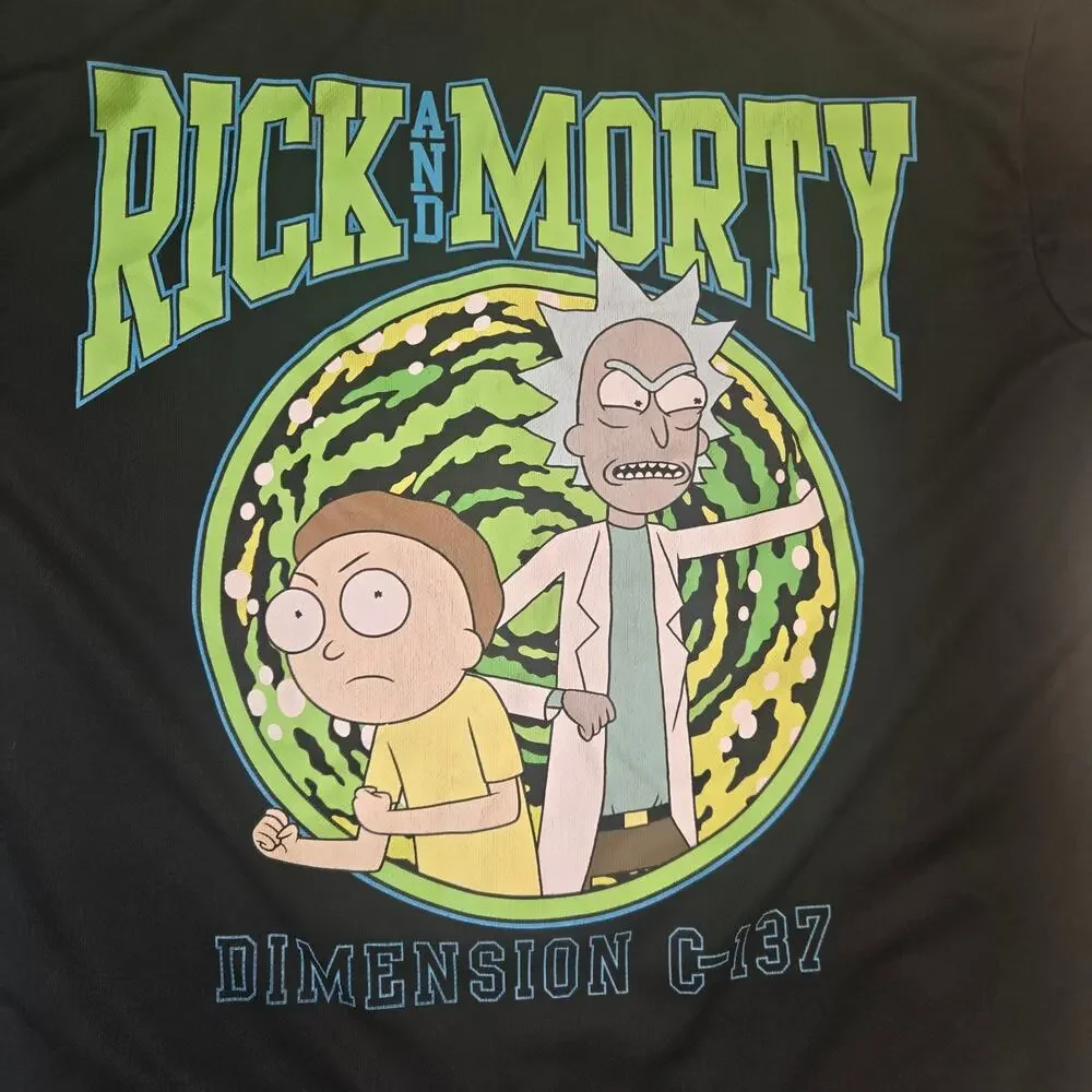 Rick and Morty Graphic Button Up Shirt Jersey Black Green Dimension C-137